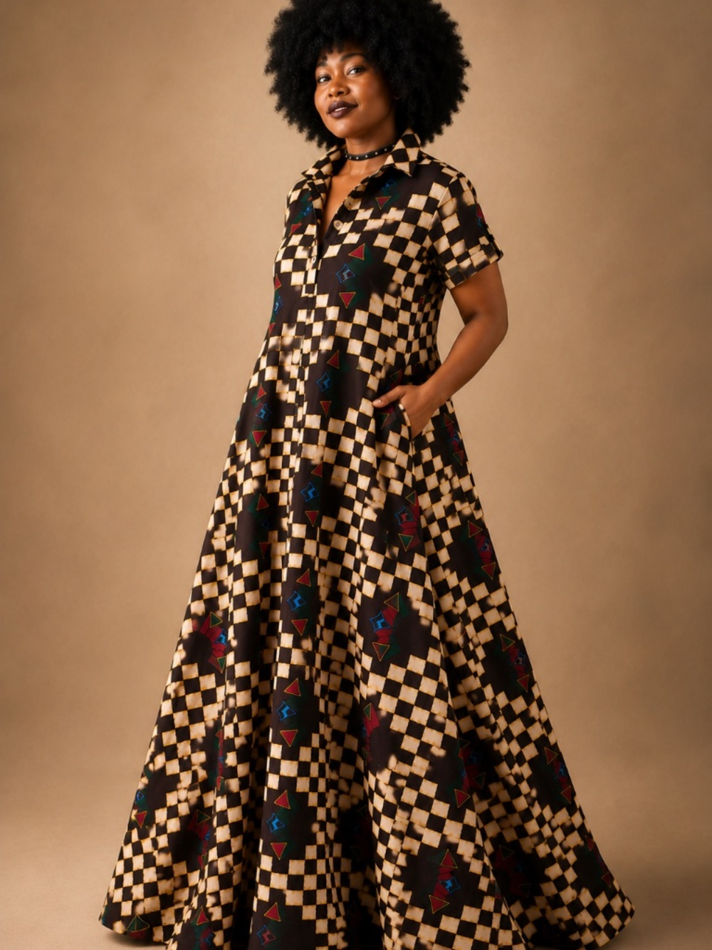 Rahyma African Print Cotton Maxi Dress with Pockets NWT M